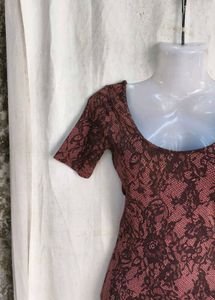 Brown Lace Print Short Sleeve bodycon