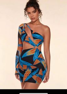 SHEIN Tropical One-Shoulder Cutout Dress