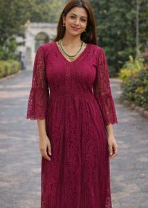 Plus Size Burgundy Lace Party Dress