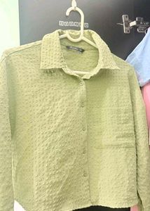 Textured Button-Up Cropped Shirt