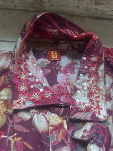 Maroon Floral Print co-ord kurta Set