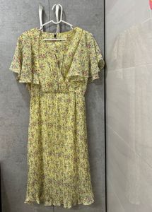 Yellow Floral Print Midi Dress