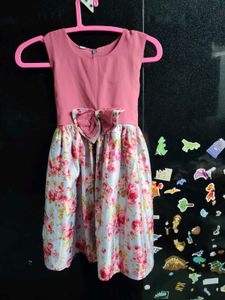 Girls Floral Dress with Bow Accent