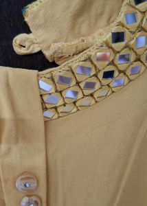 Yellow Embroidered Neck crop top
