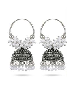 Oxidised Jhumka Earrings with Pearls