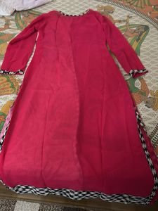 Pink &amp; Red Colorblock Kurta