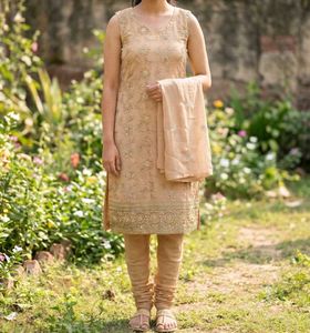 Elegant Beige Embroidered Kurta Set