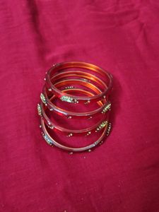 Elegant Red Crystal Bangles Set