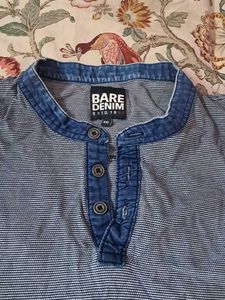 Bare Denim Striped Henley Shirt✨️✨️