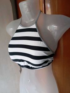 Black and White Striped Bikini Top