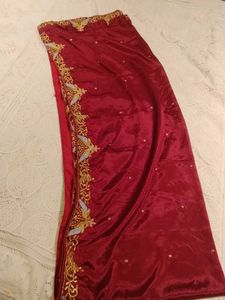 Ivory &amp; Red Embroidered Lehenga Choli with Dupatta