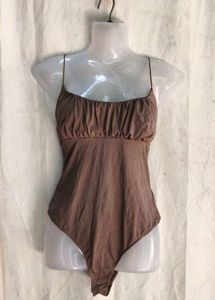 Brown Ruched Bodysuit Swimsuit