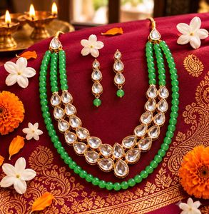 Stunning Mint Green Kundan Jewellery Set