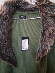 Olive Green  Faux Fur Collar