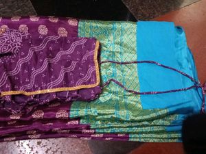 Elegant sky Blue & Purple Saree