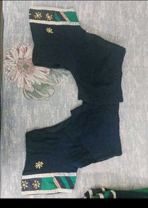 Beautiful Embellished Navy &amp; Green Saree