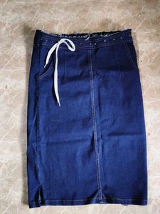 Classic Blue Denim Midi Skirt