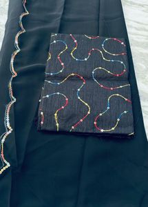 Elegant Black Saree with Colorful Border