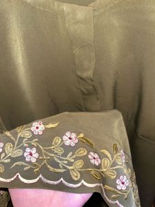 Dubai Crepe Olive suit with Floral Embroidery
