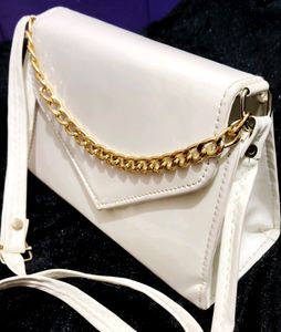 White Slingbag With Golden Chain And Superb Look