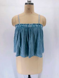 Blue Spaghetti Strap Crop Top