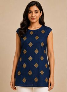 Embellished Navy Blue Kurta