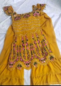 Yellow Embroidered Kurta Set with Sharara