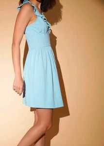 Light Blue Ruffled V-Neck Mini Dress