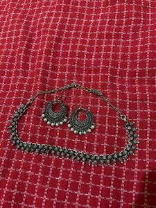 Oxidized Silver Necklace & Earring Set