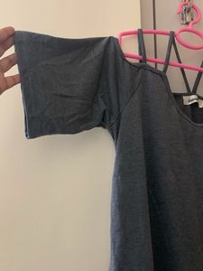 Gray Cutout Shoulder T-Shirt
