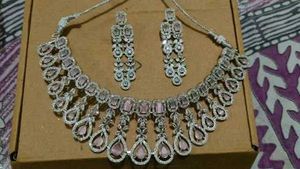 Pink &amp; Silver American Diamonds Jewelry Set