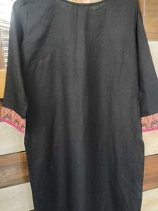 Stylish Black Kurta with Pink Geometric Print