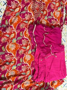 Rani Flower Print Kurta Dupatta Set
