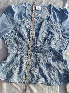 brand new(savana)patchwork blue Puff Sleeve Top