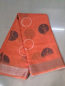 Orange Saree with Circular Print