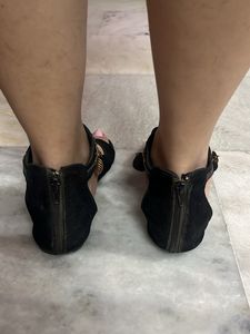 Black Embellished Ankle Strap Sandals