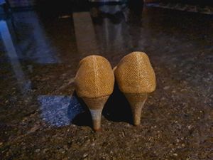Sparkly Gold Peep-Toe Heels