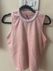 Pink Pearl Embellished Sleeveless Top