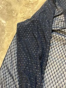 Navy Blue Sheer Textured V-Neck Top