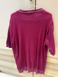 ✨ Allen Solly Textured Plum T-Shirt | Size XL ✨