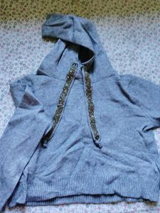 Grey Hoodie with Sparkly Drawstrings