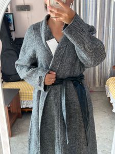 Grey long wrap coat