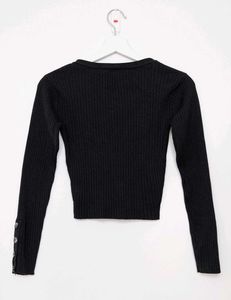 Black Ribbed Button-Up Top