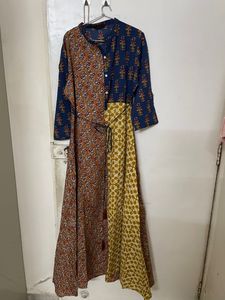 Mustard Yellow And Blue Coloured Cotton Anarkali K