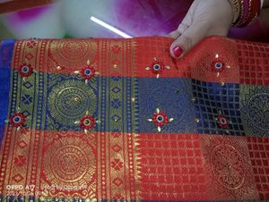 Beautiful Stone And Mirror Work Saree