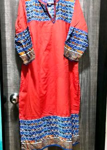 Vibrant Red Kurta with Tribal Print