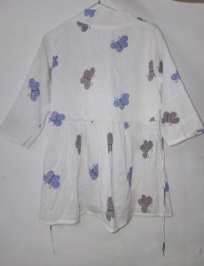 White Butterfly Print Kurta