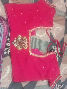 heavy stone and aari work Pink Saree