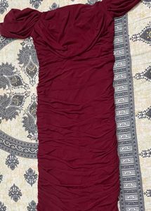 Styli Burgundy Bardot Bodycon Dress