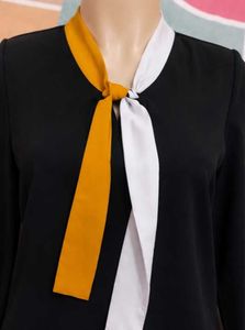 Chic Colorblock Tie Neck Top